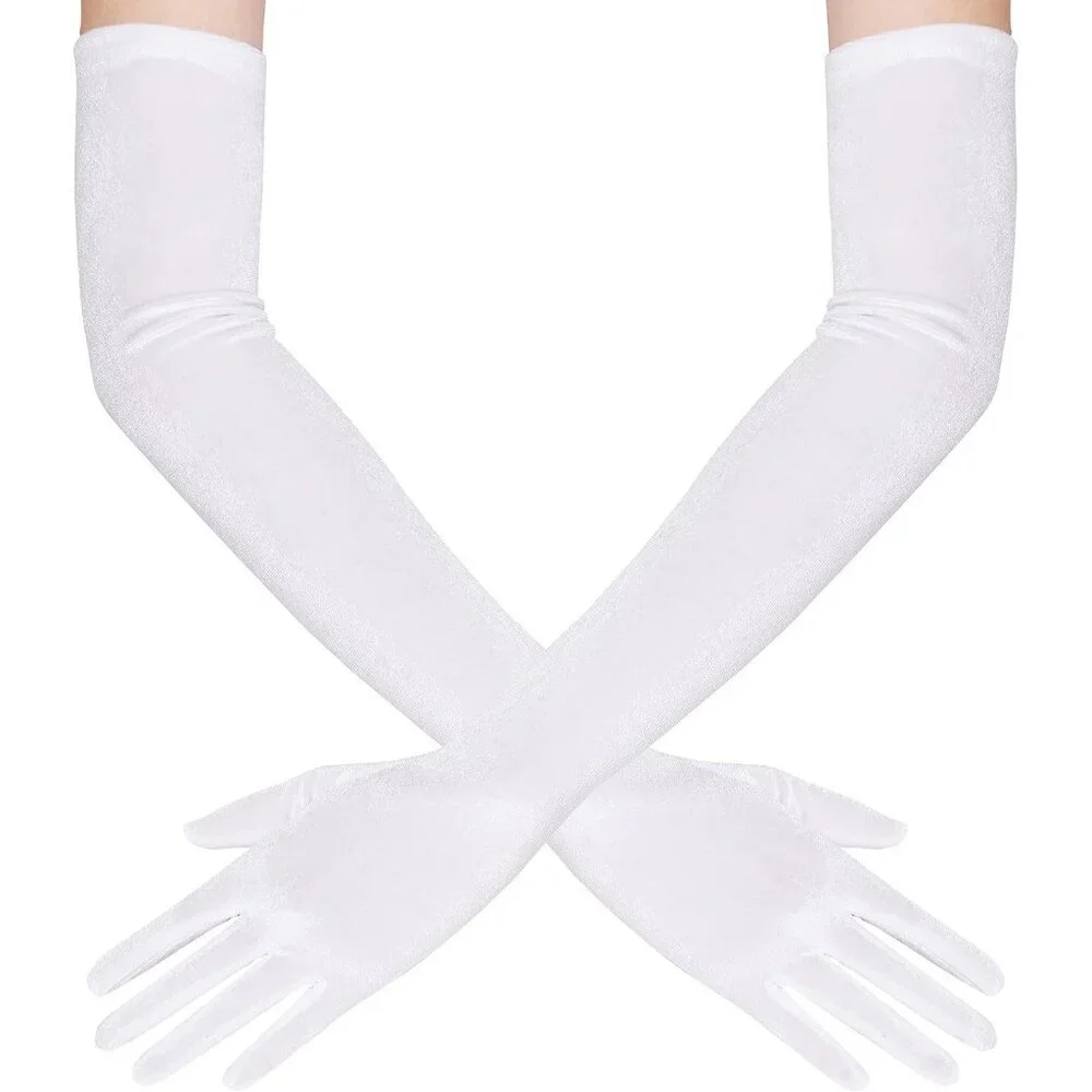 Women's Velvet White Long Gloves Elbow Flapper Costume Party Tea Accessories